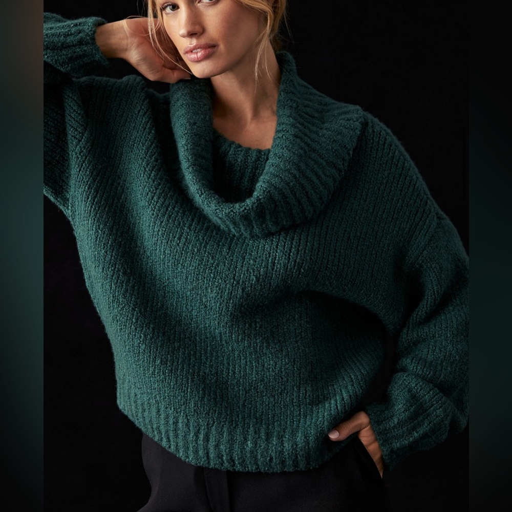 Anthropologie Pilcro Katie Turtle Neck Knit Sweater in D.Green Oversized XXS NWT